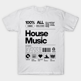 HOUSE MUSIC - Product Label (Black) T-Shirt
